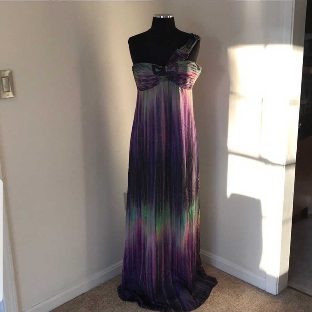 Bcbgmaxazaria Sz 12 Purple Combo Silk Maxi Dress